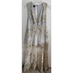 Bebe Women's Formal Maxi Illusion Dress Gold/Silver Floral Embroidered Sz Medium Illusion Dress, Dress Gold, Women Formals, Bebe Dresses, Gold Dress, Red Gold, Silver Gold, Maxi Dress, Womens Dresses