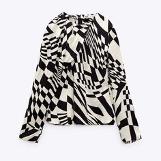 Nwot Zara Woman Pleated Print Limited Edition Top Blouse Black White Size Xs Chic Blouse With Graphic Print For Work, Chic Graphic Print Blouse For Work, Chic Graphic Print Blouse For Fall, Black And White Long Sleeve Tops For Fall, Chic Graphic Print Tops, Black And White Long Sleeve Tops For Spring, Black Printed Tops For Workwear, White Printed Blouse For Work, Black Graphic Print Blouse For Work