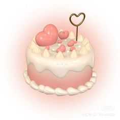 a pink and white cake with hearts on top