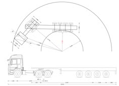 a drawing of a semi truck with its flatbed on the front and side view