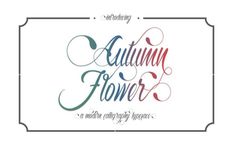 the words autumn flower written in different colors on a white background with an ornate frame