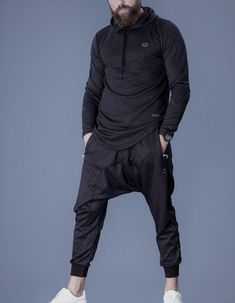 QL OX Tracksuit Oversized Hoodie & Drop Crotch Jogger Sirwal in Black Casual For Men, Hypebeast Streetwear, Sport Set, Khaki Tops, Compression Wear