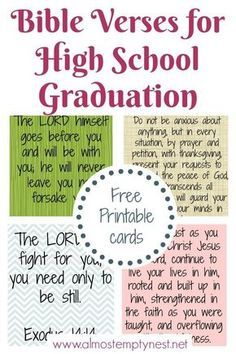 the bible verses for high school graduation are shown in pink, green and blue