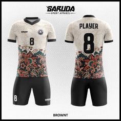 a soccer jersey with flowers on it and the number 8 printed on the chestline