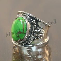 "Oval Green Copper Turquoise Silver Band Ring -Turquoise Ring -Handmade Designer Ring -Boho Hippie Ring -925 Silver Ring -Rings For Women SHOP LINK:- https://www.etsy.com/shop/MaaShabashibaJewell?ref=seller-platform-mcnav 》D E T A I L S《 Gemstone: Natural Turquoise Gem Color: Green Gem Shape: Oval Metal: 925 Sterling Silver Purity: 925 Parts Per 1000 Setting Type: Bazel Set Silver Polish: High Ring Size: All Size Available Please note that there Can be slight variations in stone texture and colo Bohemian Turquoise Open Ring With Natural Stones, Handmade Sterling Silver Ring For Festivals, Handmade Sterling Silver Ring For Festival, Bohemian Sterling Silver Emerald Ring, Bohemian Adjustable Turquoise Ring For Festivals, Bohemian Adjustable Emerald Open Ring, Adjustable Bohemian Turquoise Ring For Festivals, Bohemian Turquoise Ring For Festival, Turquoise Bohemian Ring For Festival