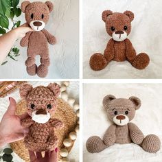 four pictures of teddy bears made from crochet