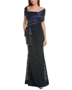 Rickie Freeman For Teri Jon 3/4-sleeve Lace Overlay Gown - Navy | Editorialist Spring Gown For Mother Of The Bride, Formal Evening Dress With 3/4 Sleeve, 3/4 Sleeve Mother Of The Bride Dress For Party, Fitted Evening Gown With 3/4 Sleeves, Formal Mother Of The Bride Dress With 3/4 Sleeve, Mother Of The Bride Dress For Evening, Spring Mother Of The Bride Gown, Navy Gown, Teri Jon