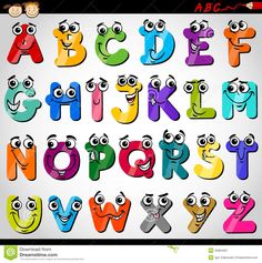 cartoon alphabet with eyes and mouth