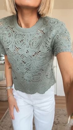 Women's Crochet-Style Lacy Tee curated on LTK Cute Spring Outfits, Cute Spring, Crochet Fashion, Spring Outfits, Crochet, Women Shopping