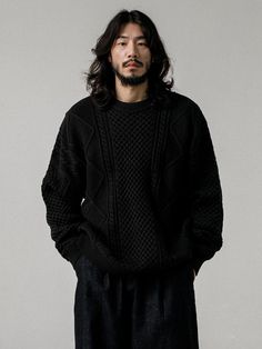 Composition : Cotton 60% Acrylic 40%Color : BlackCountry of Origin : KOREA Knitwear, Composition, Cable, Mens Outfits, Collar, The Originals, Color, Black