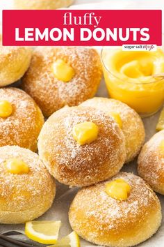 lemon donuts with powdered sugar and butter on top are shown in this image