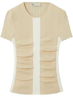 sand beige wool blend fine knit ruched detailing crew neck Tory Burch Outfits, Fantasy Gowns, Yoko London, City Dress, Knitted Tops, Sand Beige, Van Cleef Arpels, Summer Beach Wear, Dolce & Gabbana