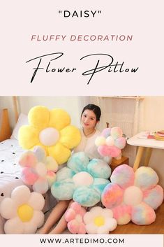 These flowers are not your average stuffed pillow. They are fluffy, stylish, and most importantly - cute! The perfect addition to any room, these pillows are sure to bring a smile to your face. Silk Cushions Covers, Floral Cushions, Silk Cushions, Flower Pillow, Decorative Cushion Covers, Cute Plush, Find Beauty, Beautiful Pillows