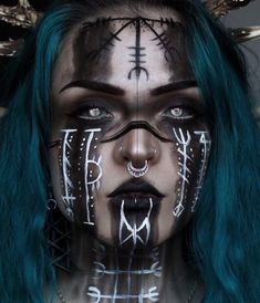 Dark Viking Makeup, Norse Witch Makeup, Viking Warrior Woman Makeup, Viking Makeup Men, Pagan Witch Makeup, Halloween Demon Makeup, Viking Witch Makeup, Evil Witch Makeup, Demon Makeup Halloween