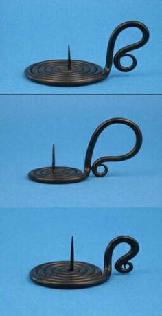 three pictures of an iron hook with two hooks attached to it and one hook on the end