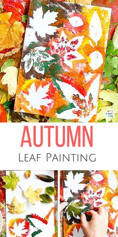 an autumn leaf painting project for kids with leaves on it and the words, autumn leaf painting