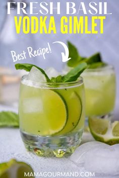 fresh basil vodka garnished with lime and mint