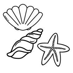 a seashell and starfish on a white background coloring pages for kids printable