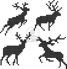 a cross stitch pattern with two deers in the middle and an arrow at the bottom