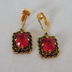 Sarah Coventry Red Majorca Dangle Clip Earrings Vintage Gold Tone Prong 1960s | eBay Retro Red Earrings For Formal Occasion, Retro Red Clip-on Earrings For Formal Occasions, Red Retro Earrings For Formal Occasions, Retro Red Formal Earrings, Vintage Clip-on Drop Earrings, Vintage Red Clip-on Earrings For Evening, Vintage Clip-on Dangle Earrings, Red Costume Jewelry Earrings For Formal Occasions, Red Formal Costume Jewelry Earrings