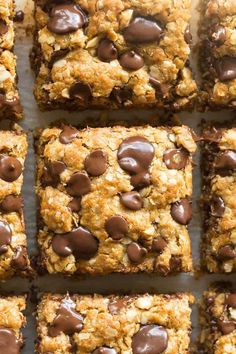 chocolate chip cookie bars cut into squares on a baking sheet