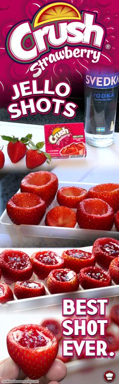 the strawberry jello shots are ready to be eaten and put in the freezer