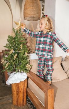 They'll sleep tight in these adorable festive pajamas! Bell Bottoms And Sweater, Kimono Crop Top, Maternity Bridesmaid Dresses, Bridesmaid Colors, Bride Hat, Crochet Shop, Plus Size Bridesmaid, Holiday Plaid, Romper And Jacket