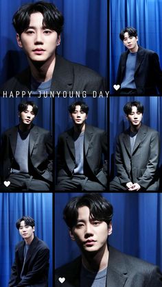 a collage of photos of a young man in a suit and tie, with the caption happy - unyoung - day