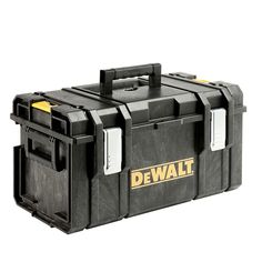 a black tool box sitting on top of a white background with the words dewt written on it