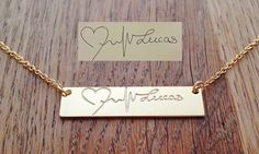 One-of-a-kind bar necklaces are etched with an image of your own handwriting, and you can fully customize the design with additional text Arched Bar, Meaningful Images, U Design, Custom Bar Necklace, Kind Bars, Bar Necklaces, Engraved Bar Necklace, Quirky Illustration, Deal Of The Day