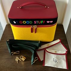 Immerse Yourself In The Funny And Colorful World Of Lauren Rubinski Through A Unique Personalization “Good Stuff” Associated With Our Famous Vanity With Exclusive L/Uniform Colors. The Vanity Case Is A Hard-Working Beauty Accessory That Holds Everything That Won’t Go Into Your Toiletry Kit (Including Stuff For A Manicure), And Is The Perfect Replacement For It When Used As A Carry-On Flight Bag. Our Vanity Case Number 73 Fulfills Its Mission With Pizzazz. Outside, It Has A Leather Handle And Adj Designer Yellow Box Bag For Everyday Use, Designer Yellow Box Bag For Daily Use, Red Luxury Box Bag For Travel, Luxury Red Box Bag For Travel, Luxury Yellow Rectangular Box Bag, Yellow Box Bag With Dust Bag For Everyday Use, Luxury Red Pouch Box Bag, Designer Red Rectangular Case Bag, Yellow Pouch Box Bag For Travel