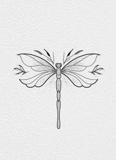 a black and white drawing of a dragonfly