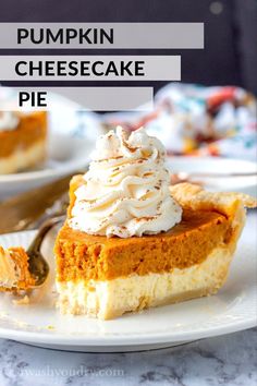 pumpkin cheesecake pie with whipped cream on top