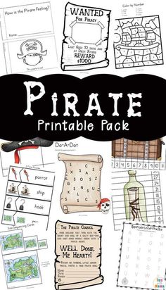 pirate printable pack for kids to practice their handwriting and writing skills with the words pirates