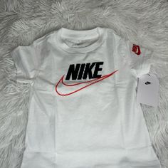 New With Tags Boys, 2t Nike Shirt White Graphic Print Tops For Playtime, Nike Summer Tops, White Crew Neck Shirt For Playtime, Nike Shirt, Nike White, Kids Nike, Nike Shirts, White Nikes, Shirt Color