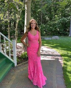 Prom Dresses Hot Pink, Prom Dresses Hot, Formal Prom Dresses Long, Prom Dresses Long Lace, Formal Prom Dress, Pink Evening Dress, Lace Formal Dress, Lace Prom Dress, Pink Prom