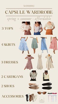 Modest Wardrobe Capsule, Dress And Skirt Capsule Wardrobe, Capsule Wardrobe Cottagecore, Modest Summer Outfits Aesthetic Casual, Spring Outfits Church, Feminine Fashion Aesthetic, Feminine Modest Outfits, Spring Outfits Modest, Summer Church Outfits For Women