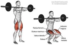 an image of a man doing exercises with barbells and squats on the back