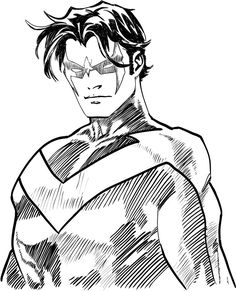 a black and white drawing of a young man in superman's costume with his eyes closed