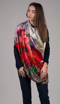 Looking for a luxurious silk shawl to complete your outfit? Look no further than our collection of hand-painted silk shawls and scarves! Our designer women's shawls come in a variety of styles, from large silk shawl wraps to silk headwraps and shoulder wraps.  Our flower shawls are perfect for a spring or summer wedding, while our hand-painted shawls and scarves add a unique touch to any outfit. Made from only the finest materials, our silk scarves and wraps are the ultimate statement piece.  Wh Designer Luxury Red Silk Scarf, Flower Shawl, Scarf Flower, Womens Wardrobe, Shawl Wedding, Large Silk Scarf, Designer Scarf, Hand Painted Scarves, Radiant Red