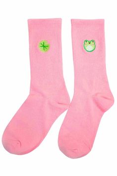 Cute Froggy & Lily Pad Odd Embroidered Socks! ♡ Designed, digitized and embroidered by Momokakkoii*MADE TO ORDER ITEM*Features:Colors: Pink, PurpleHome Embroidered in the UKEmbroidery made with high-quality threads75% Cotton 15% Nylon 9% SpandexOne Size (UK 4-10), (EU 36-45), (US 6-12)Fitted CuffsWhat you'll get: A pair of odd socks, one with a lily pad and another with a cute frog All items will be checked and well packed before shipping. Orders will be dispatched within 1-7 working days af Mori Girl Aesthetic, Cute Froggy, Kawaii Cottagecore, Pokemon Hat, Odd Socks, Frog Meme, Embroidered Socks, Purple Home, Cute Frog