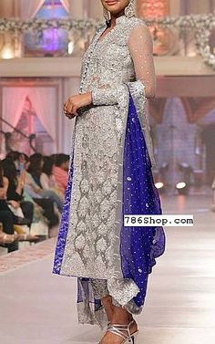 Grey/Blue Chiffon Suit | Buy Pakistani Fashion Dresses and Clothing Online in USA, UK Silk Suit Pakistani, Pakistani Dresses Online Shopping, Grey Embroidery, Chiffon Suit, Hand Embellishment, Pakistani Party Wear Dresses, Red Bridal Dress, Suit Pakistani, Pakistani Formal Dresses