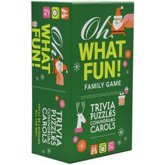 a green box with an image of santa claus on it and the words what fun family game