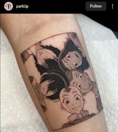 an arm with some cartoon characters on it