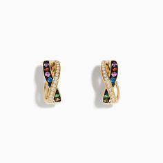 Effy Watercolors 14K Yellow Gold Multi Sapphire and Diamond Earrings Elegant Rainbow Earrings, Elegant Rainbow Hoop Earrings, Sapphire And Diamond Earrings, Multi Sapphire, Effy Jewelry, Gold Yellow, Diamond Earrings, Sapphire, Yellow Gold