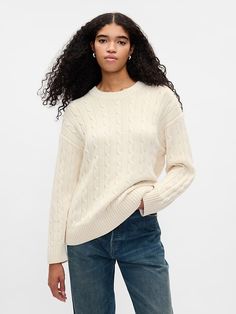 Oversized Cable-Knit Sweater | Gap Wardrobe Uk, Acts Of The Apostles, The Apostles, Round Neck Sweater, Grace Of God, Fall 24, Sweater White, Cable Knit Cardigan, Maternity Style