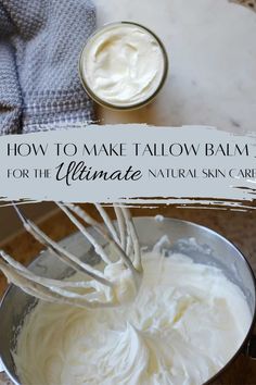 Learn how to make tallow balm for the ultimate skin care that uses natural ingredients, essential oils, and tallow made from grass-fed cows. This tallow balm is perfect for helping with many different skin conditions and skin types, even those with sensitive skin. Make Tallow, Tallow Recipe, Tallow Balm, Homemade Body Care, Herbal Remedies Recipes, Lotion Recipe, Diy Lotion, Diy Kosmetik