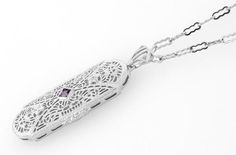 Art Deco Amethyst and Diamonds Floral Filigree Pendant Necklace in Sterling Silver - Item: N151AM  #amethystjewelry Art Deco Filigree Pendant Jewelry, Luxury Art Deco Filigree Necklace, Purple Pendant Necklace With Filigree, Amethyst Filigree Pendant Jewelry, Exquisite Amethyst Pendant Necklace, Diamond Circle Necklace, Beautiful Diamond Necklace, Filigree Pendant Necklace, Diamond Choker Necklace