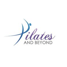 the pilates and beyond logo is shown in purple, blue, and white