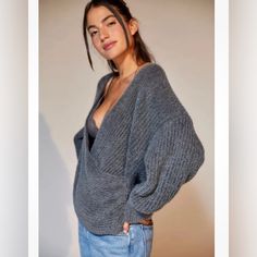 Urban Outfitters Kane Wrap Dark Gray Sweater Size Xs New With Tags Cozy Gray V-neck Top, Urban Outfitters Knit Tops For Winter, Urban Outfitters V-neck Fall Sweater, Urban Outfitters V-neck Winter Sweater, Cozy Fall Tops From Urban Outfitters, Cozy Fall Tops By Urban Outfitters, Urban Outfitters V-neck Top For Loungewear, Urban Outfitters V-neck Sweater, Gray Sweater